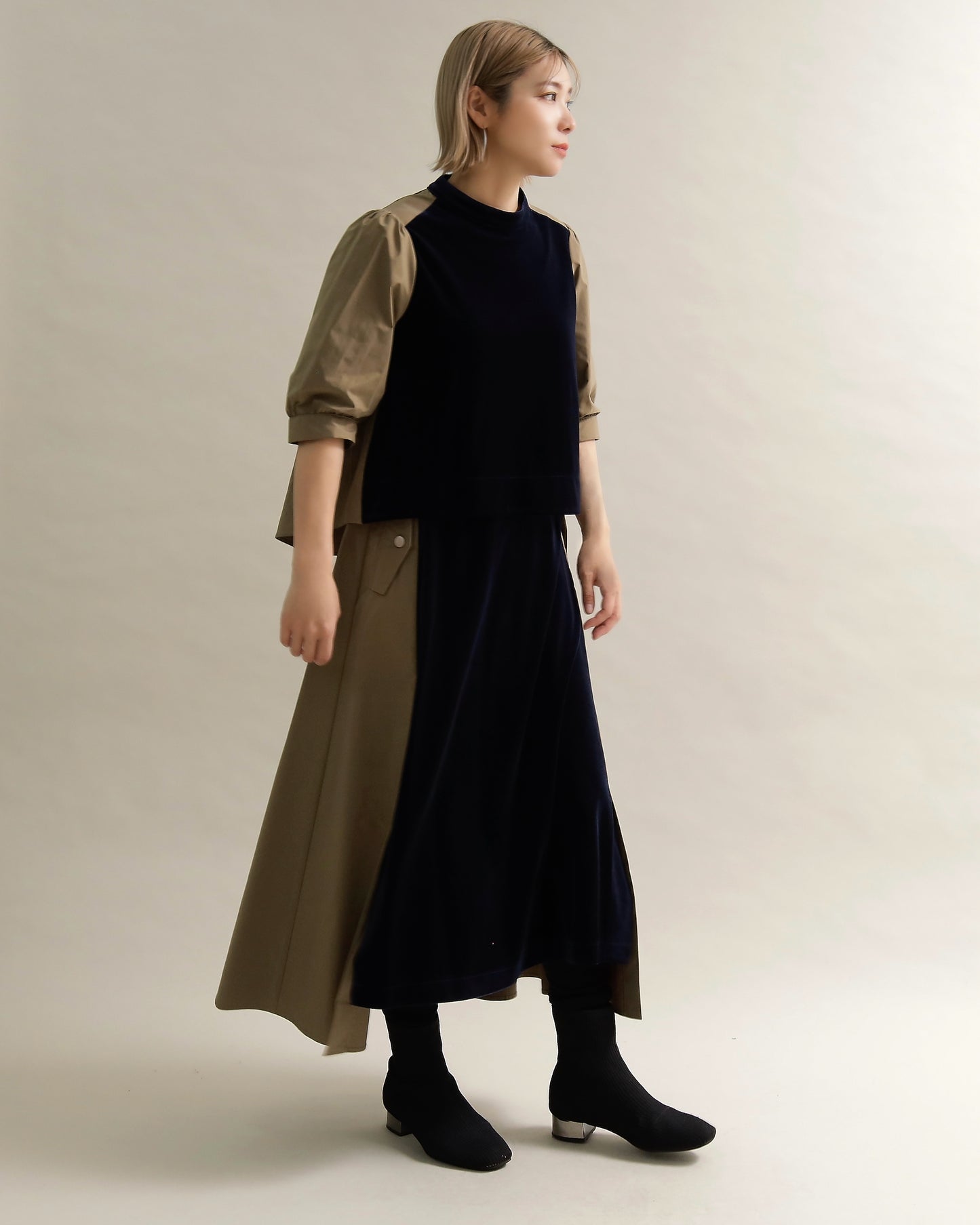 異素材組み合わせブラウス