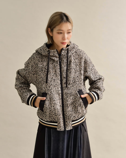 ツイードライクフードブルゾン