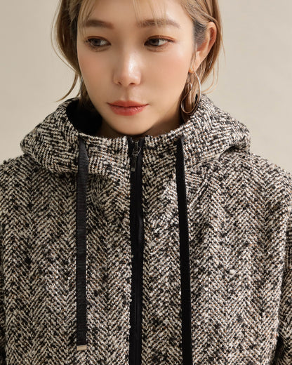 ツイードライクフードブルゾン