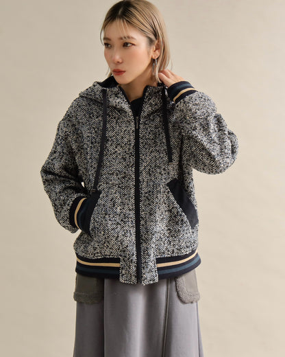 ツイードライクフードブルゾン