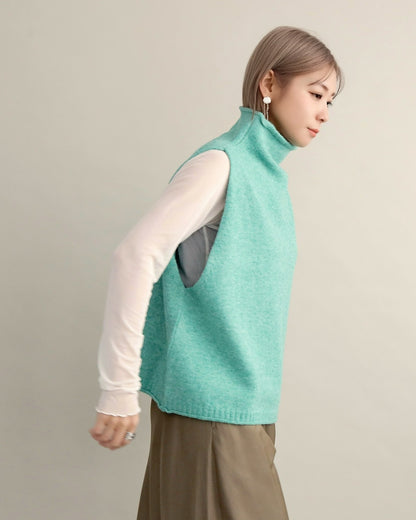 ソフトタッチハイネックレイヤードベスト