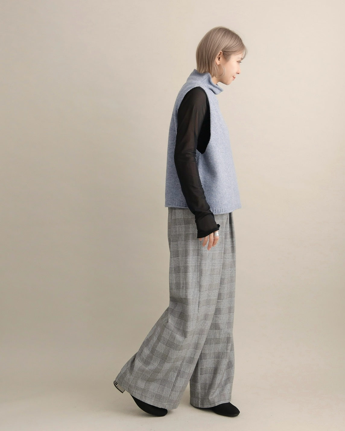 ソフトタッチハイネックレイヤードベスト