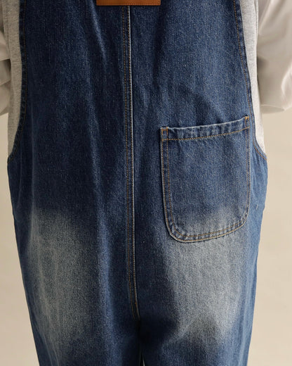 ヴィンテージウォッシュ デニムワイドサロペット