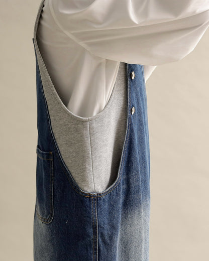 ヴィンテージウォッシュ デニムワイドサロペット