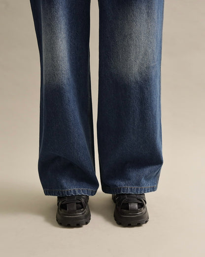 ヴィンテージウォッシュ デニムワイドサロペット