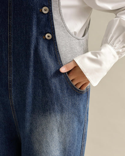 ヴィンテージウォッシュ デニムワイドサロペット