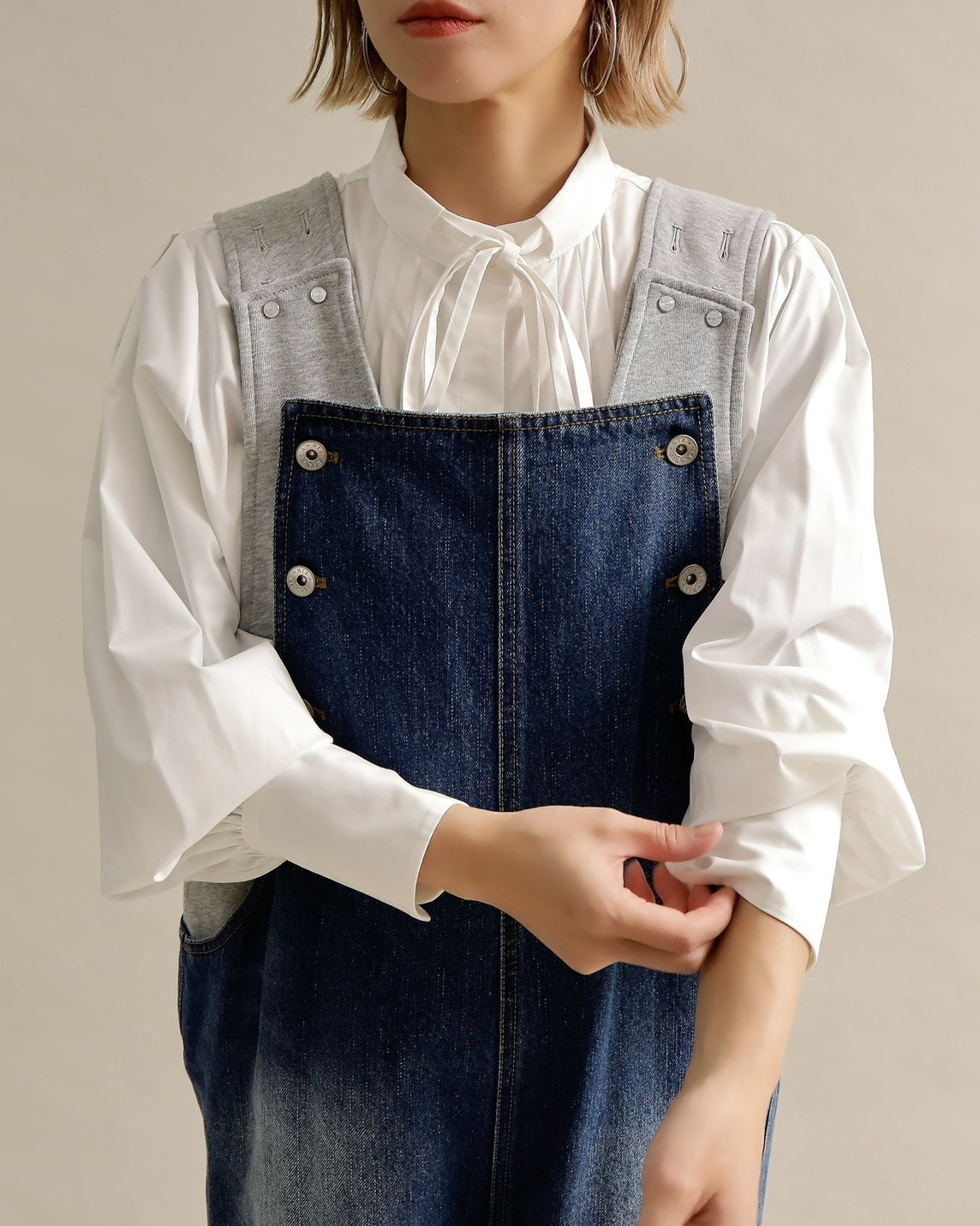 ヴィンテージウォッシュ デニムワイドサロペット