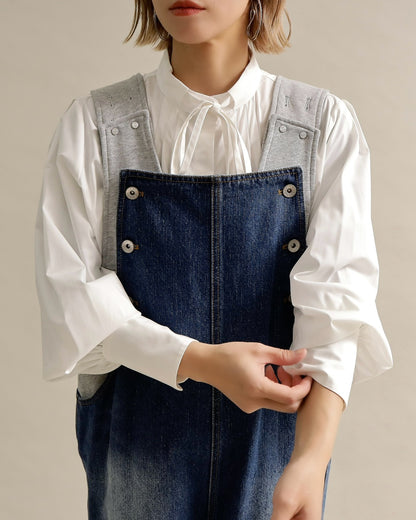 ヴィンテージウォッシュ デニムワイドサロペット