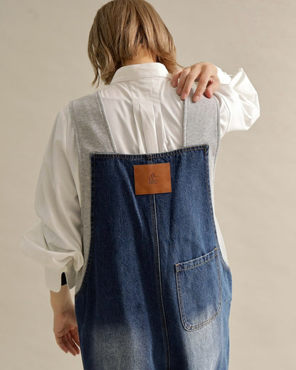 ヴィンテージウォッシュ デニムワイドサロペット