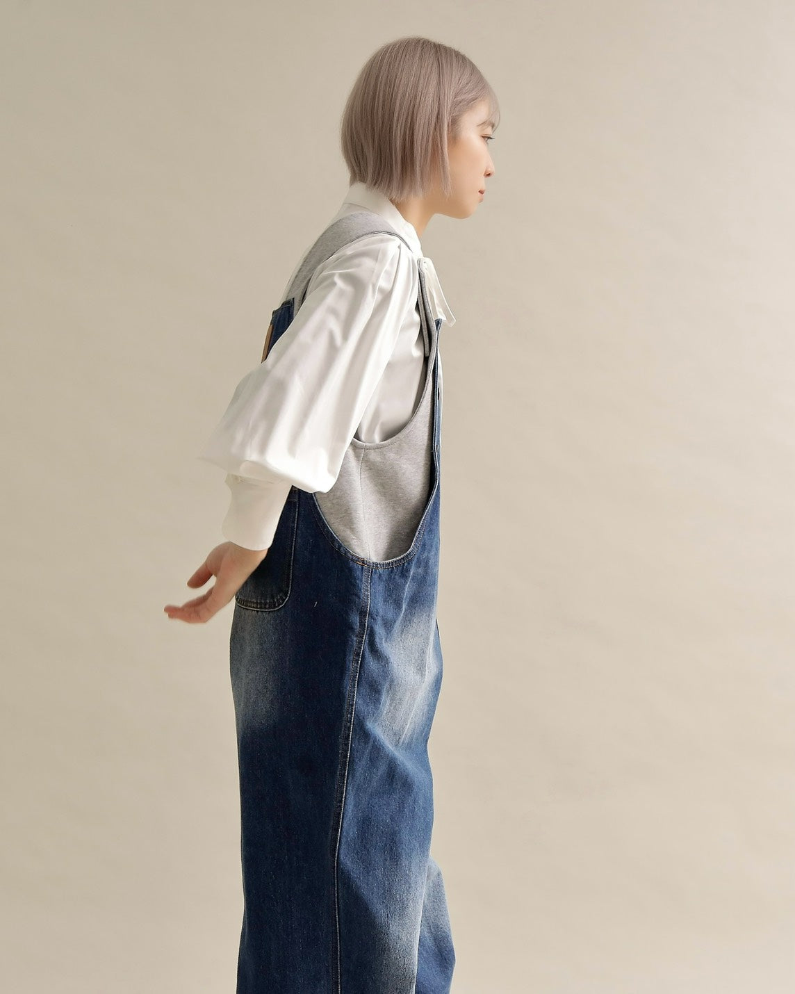 ヴィンテージウォッシュ デニムワイドサロペット