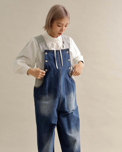 ヴィンテージウォッシュ デニムワイドサロペット