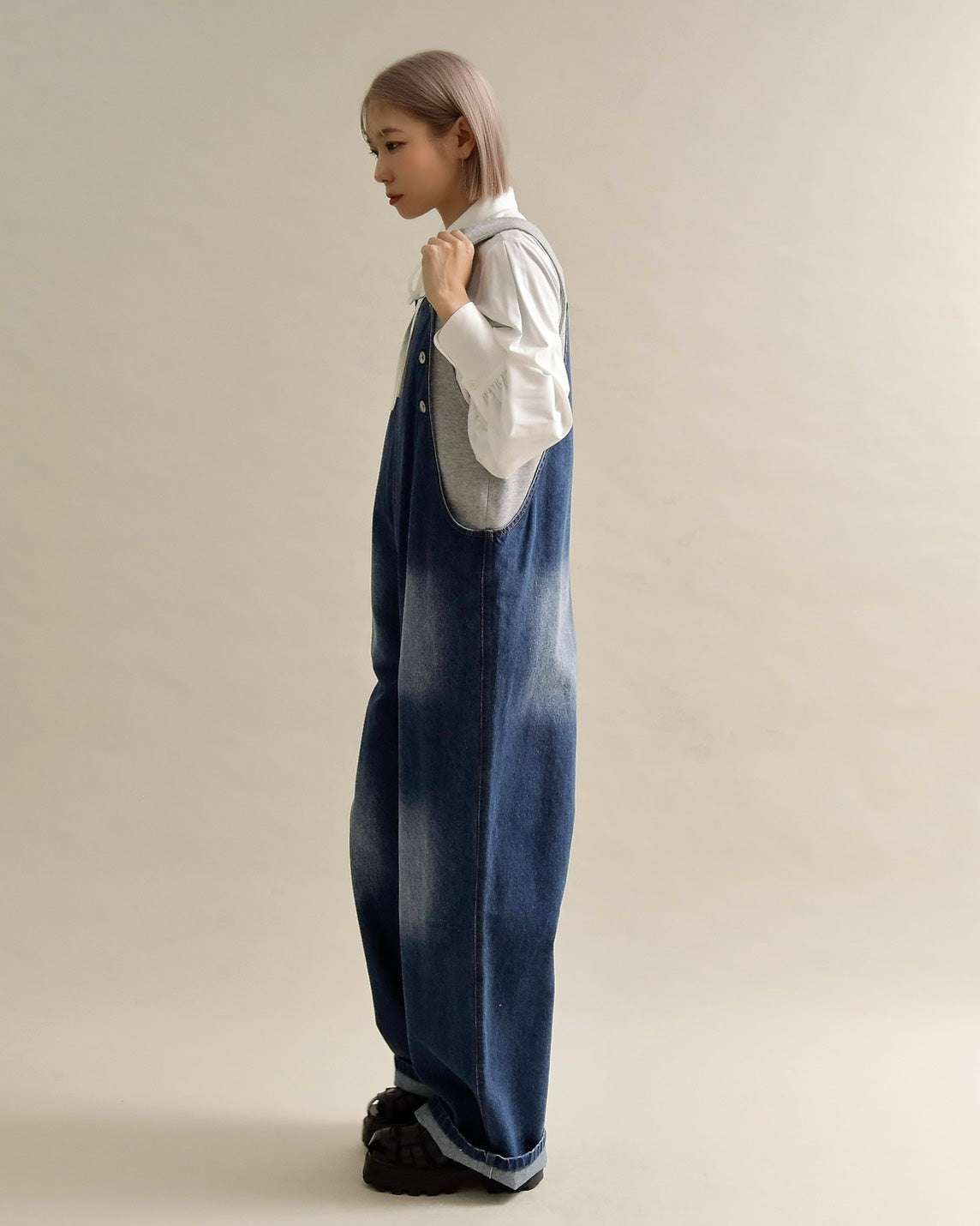 ヴィンテージウォッシュ デニムワイドサロペット