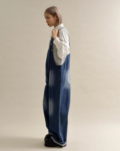 ヴィンテージウォッシュ デニムワイドサロペット