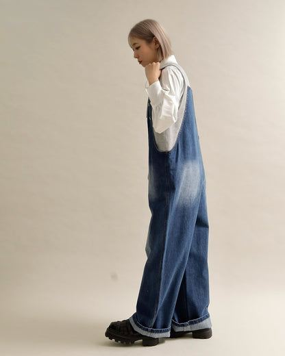 ヴィンテージウォッシュ デニムワイドサロペット
