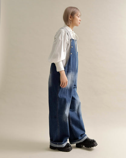 ヴィンテージウォッシュ デニムワイドサロペット