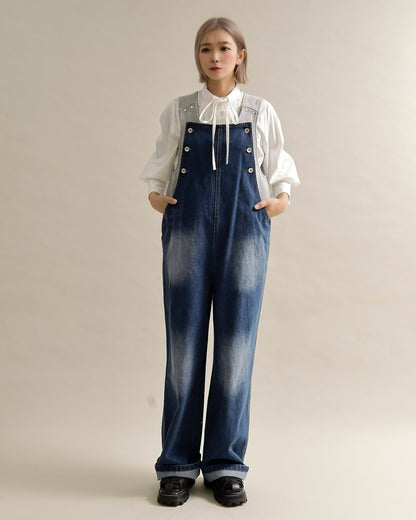 ヴィンテージウォッシュ デニムワイドサロペット