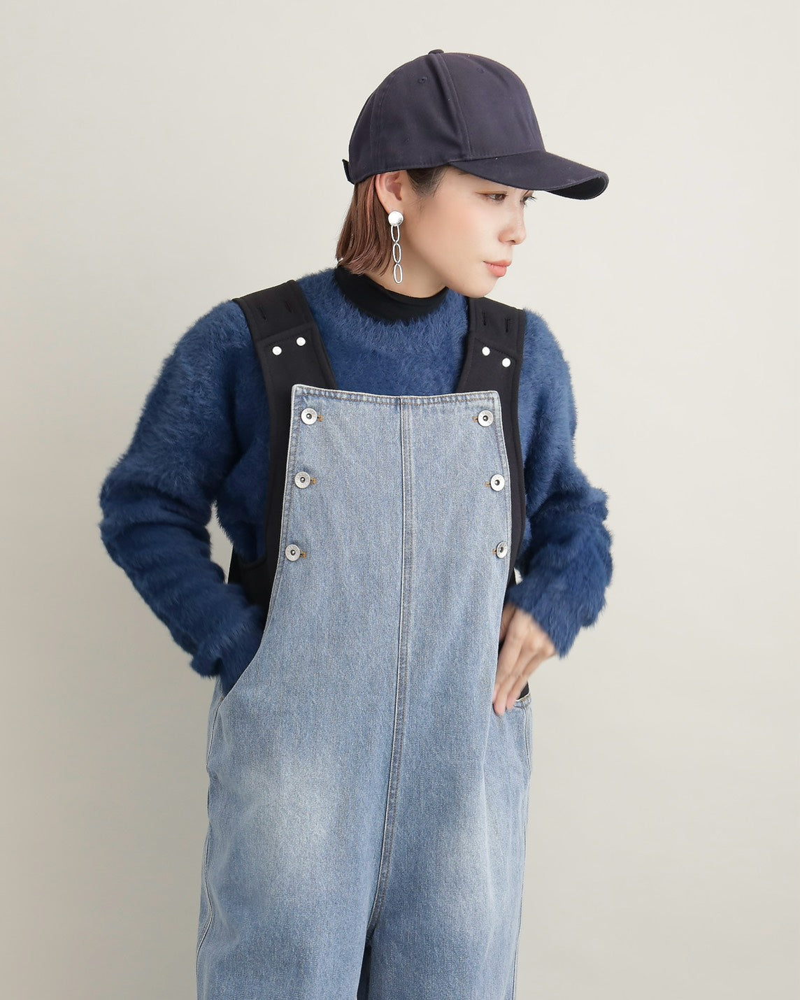 ヴィンテージウォッシュ デニムワイドサロペット