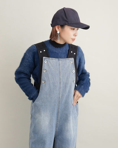 ヴィンテージウォッシュ デニムワイドサロペット