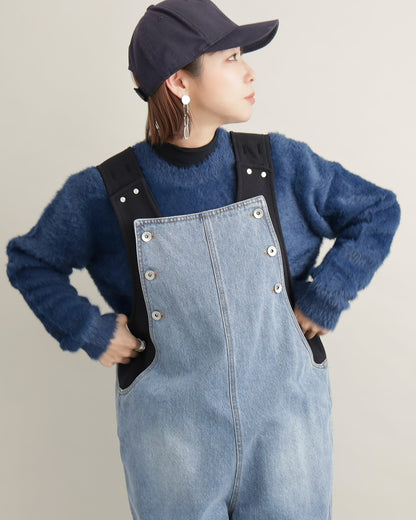 ヴィンテージウォッシュ デニムワイドサロペット