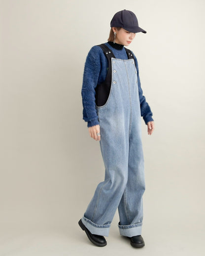 ヴィンテージウォッシュ デニムワイドサロペット
