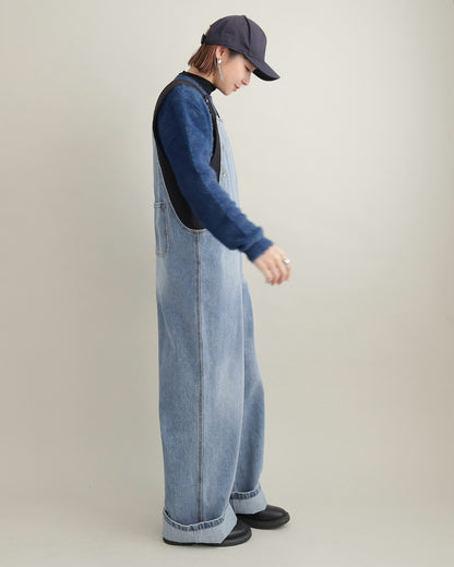 ヴィンテージウォッシュ デニムワイドサロペット