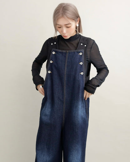 ヴィンテージウォッシュ デニムワイドサロペット