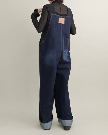 ヴィンテージウォッシュ デニムワイドサロペット