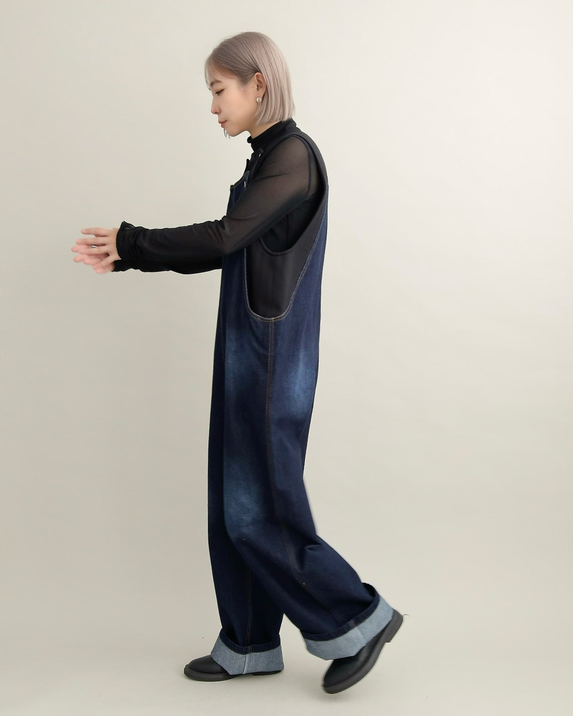 ヴィンテージウォッシュ デニムワイドサロペット