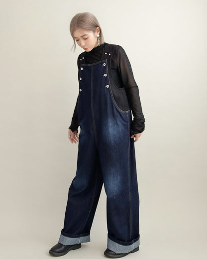 ヴィンテージウォッシュ デニムワイドサロペット