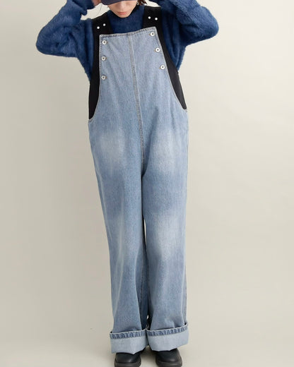 ヴィンテージウォッシュ デニムワイドサロペット
