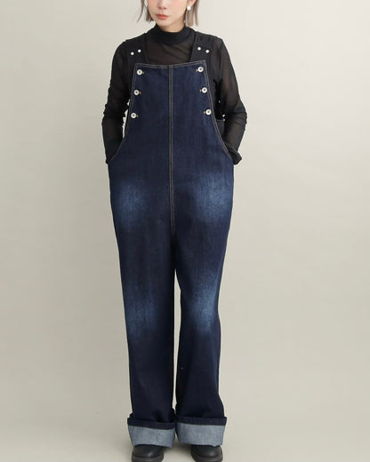 ヴィンテージウォッシュ デニムワイドサロペット