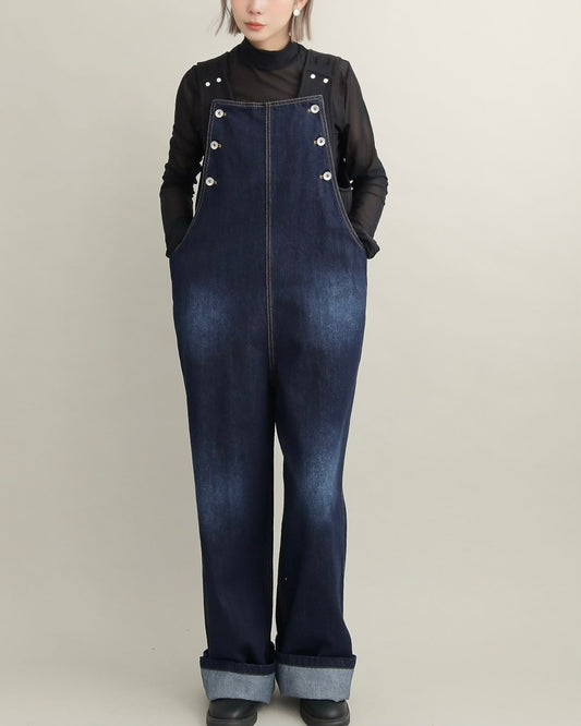 ヴィンテージウォッシュ デニムワイドサロペット