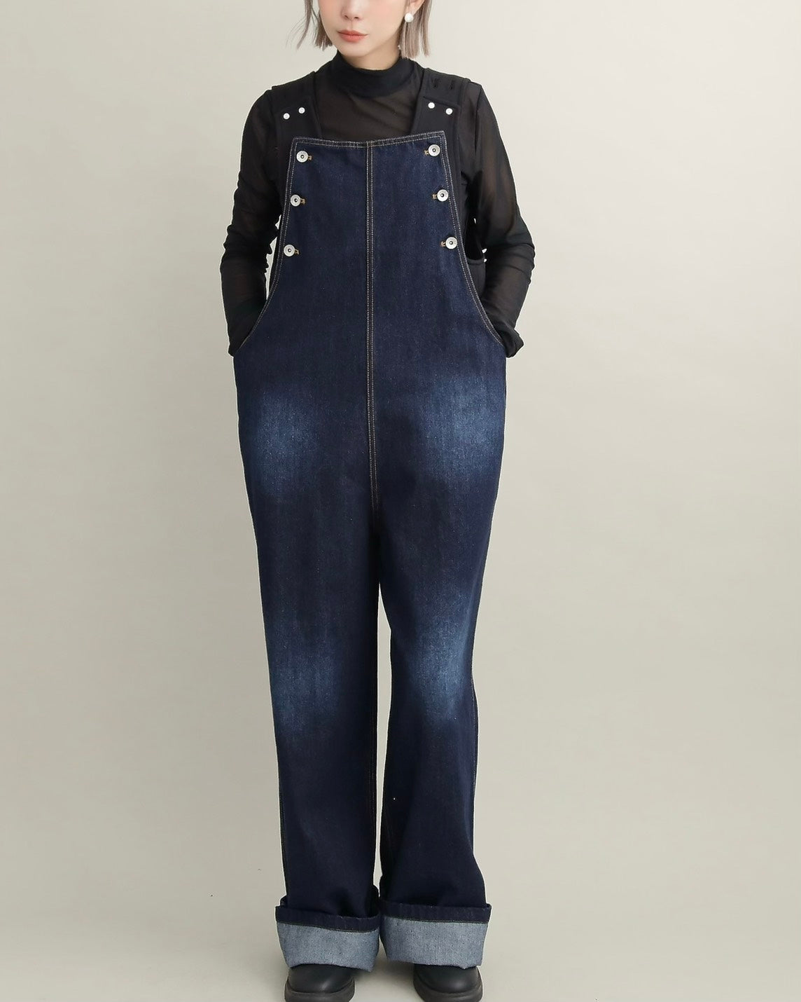 ヴィンテージウォッシュ デニムワイドサロペット