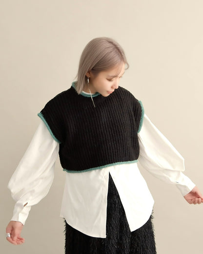 バックスリットニットショートジレ