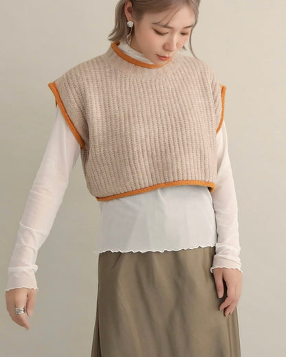 バックスリットニットショートジレ