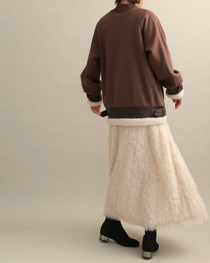 エコレザー×ボア切り替えベルトデザインプルオーバー