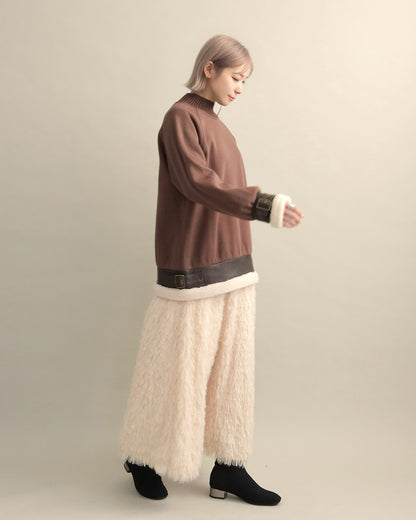 エコレザー×ボア切り替えベルトデザインプルオーバー