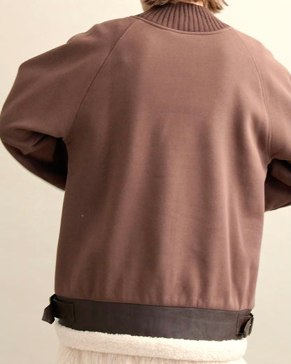 エコレザー×ボア切り替えベルトデザインプルオーバー