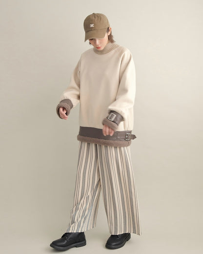 エコレザー×ボア切り替えベルトデザインプルオーバー