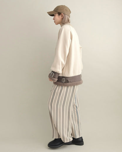 エコレザー×ボア切り替えベルトデザインプルオーバー