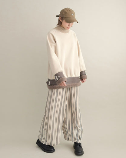 エコレザー×ボア切り替えベルトデザインプルオーバー