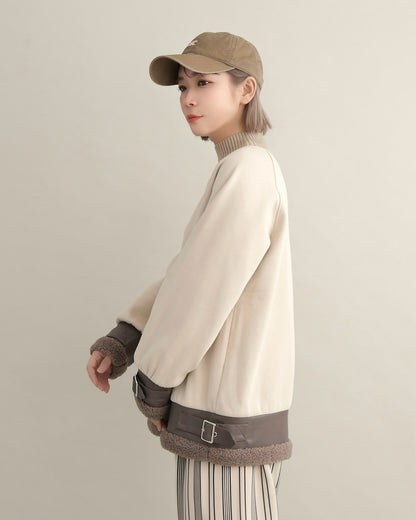 エコレザー×ボア切り替えベルトデザインプルオーバー