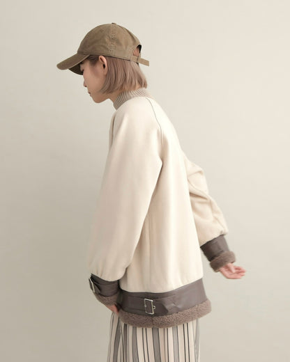 エコレザー×ボア切り替えベルトデザインプルオーバー