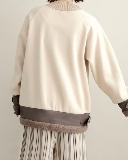 エコレザー×ボア切り替えベルトデザインプルオーバー