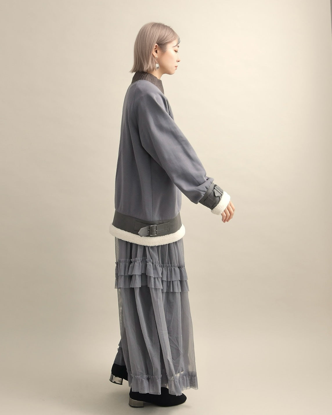 エコレザー×ボア切り替えベルトデザインプルオーバー