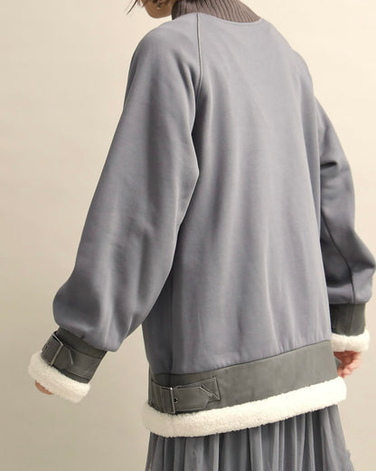 エコレザー×ボア切り替えベルトデザインプルオーバー