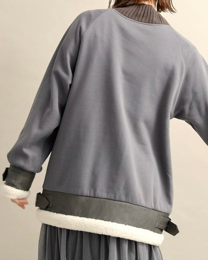 エコレザー×ボア切り替えベルトデザインプルオーバー