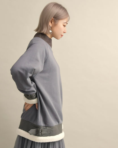 エコレザー×ボア切り替えベルトデザインプルオーバー