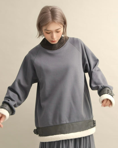 エコレザー×ボア切り替えベルトデザインプルオーバー