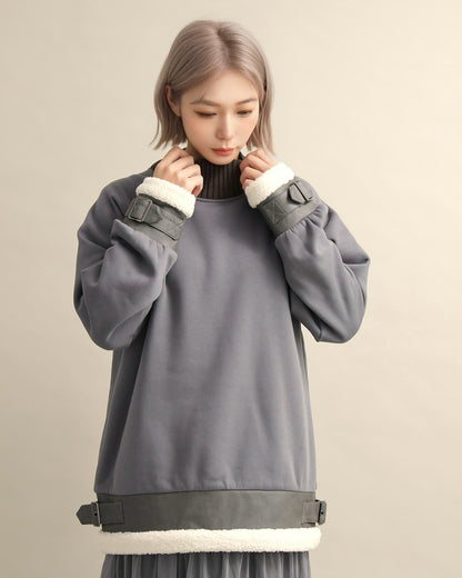エコレザー×ボア切り替えベルトデザインプルオーバー
